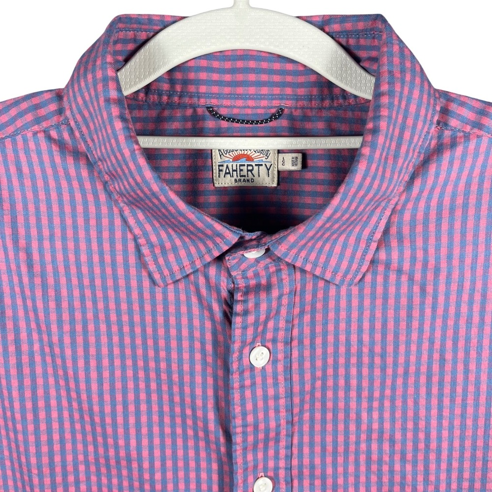 Faherty Brand Button Down Shirt Mens Large Pink Blue Gingham Long Sleeve